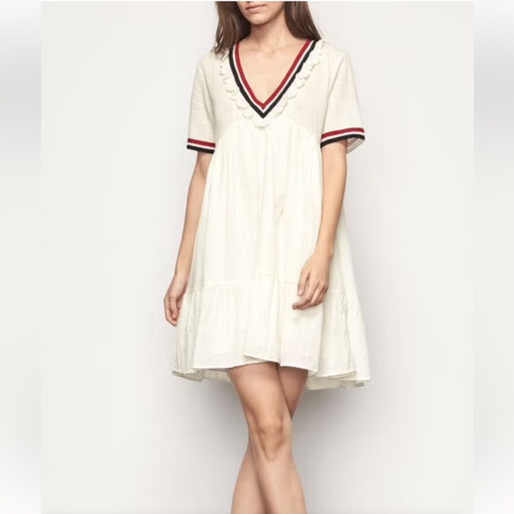 Ba&sh Desert Dress Ecru Natural Racing Stripe Delicate Ruffle - Picture 1 of 9